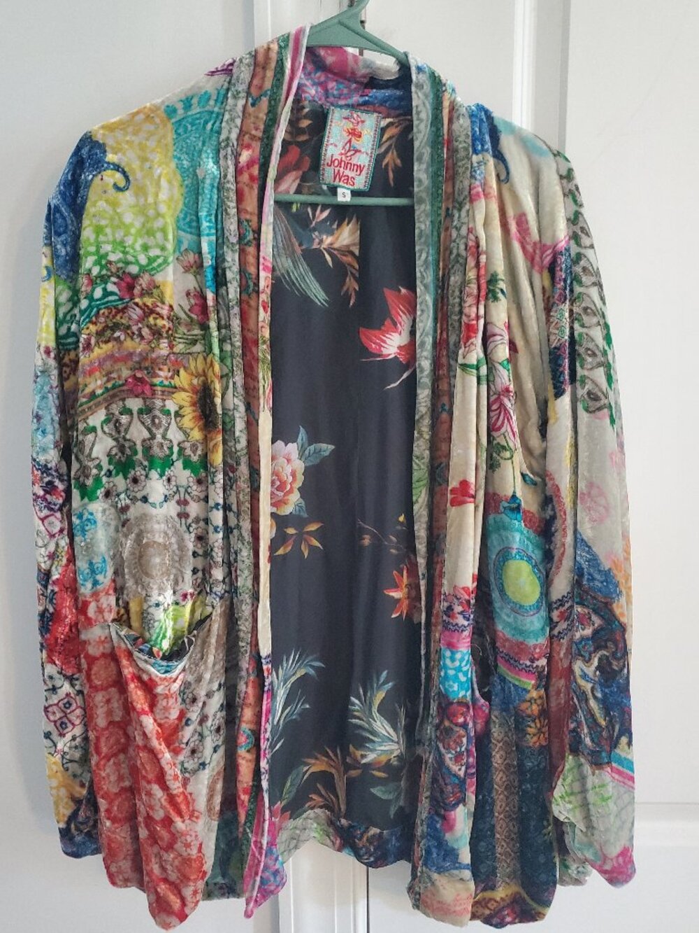 Johnny Was Gigi S Reversible Printed Velvet Silk Kimono Jacket Cardigan